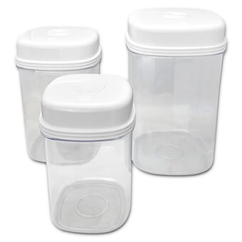 One Hand Easy Open Canister Set of 3 clear plastic containers with