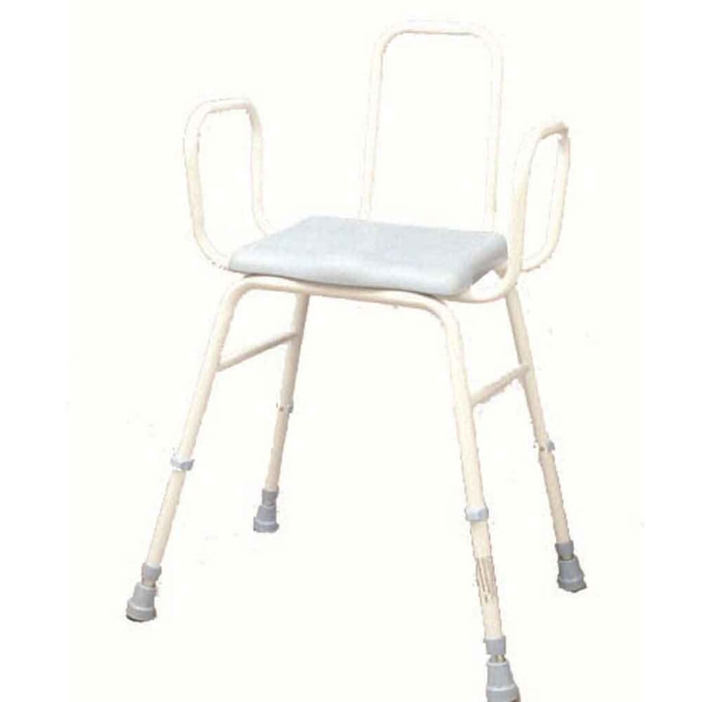 Perching stool with online arms