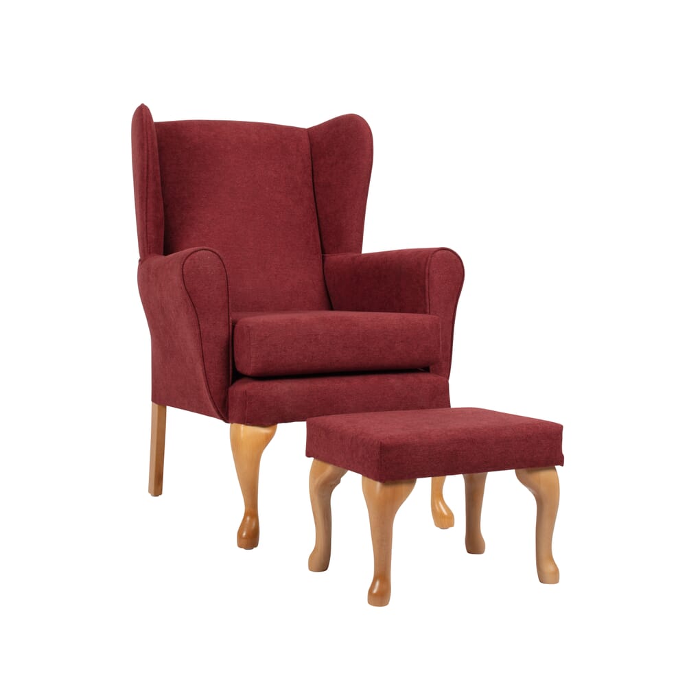 High back armchair online and footstool