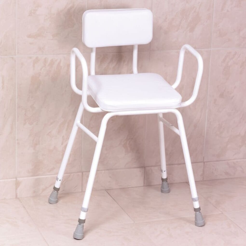 NRS Healthcare Malvern Vinyl Seat Perching Stool with Arms Padded Back NRS Healthcare Pro