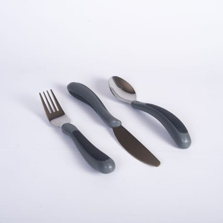 Set of 5 Red Adaptive Utensils - Stainless Steel Knife, Rocker Knife, Fork, Soup Spoon, Dinner Spoon