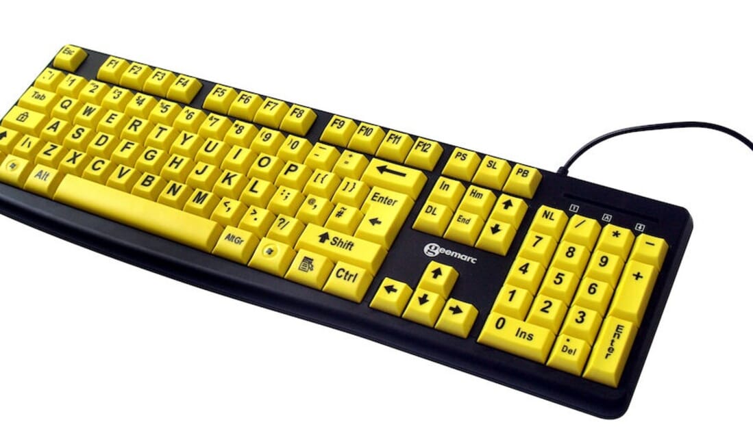 Multimedia Keyboard - Yellow - XL Printed Letters - Complete Care Shop
