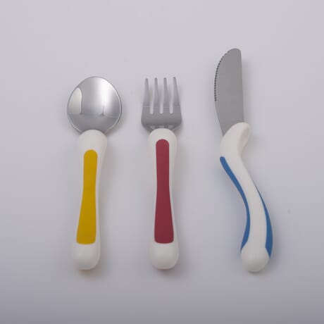 Kitchen products for People with Arthritis, large handle utensils,  ergonomic knives, jar openers, cups, and plates.